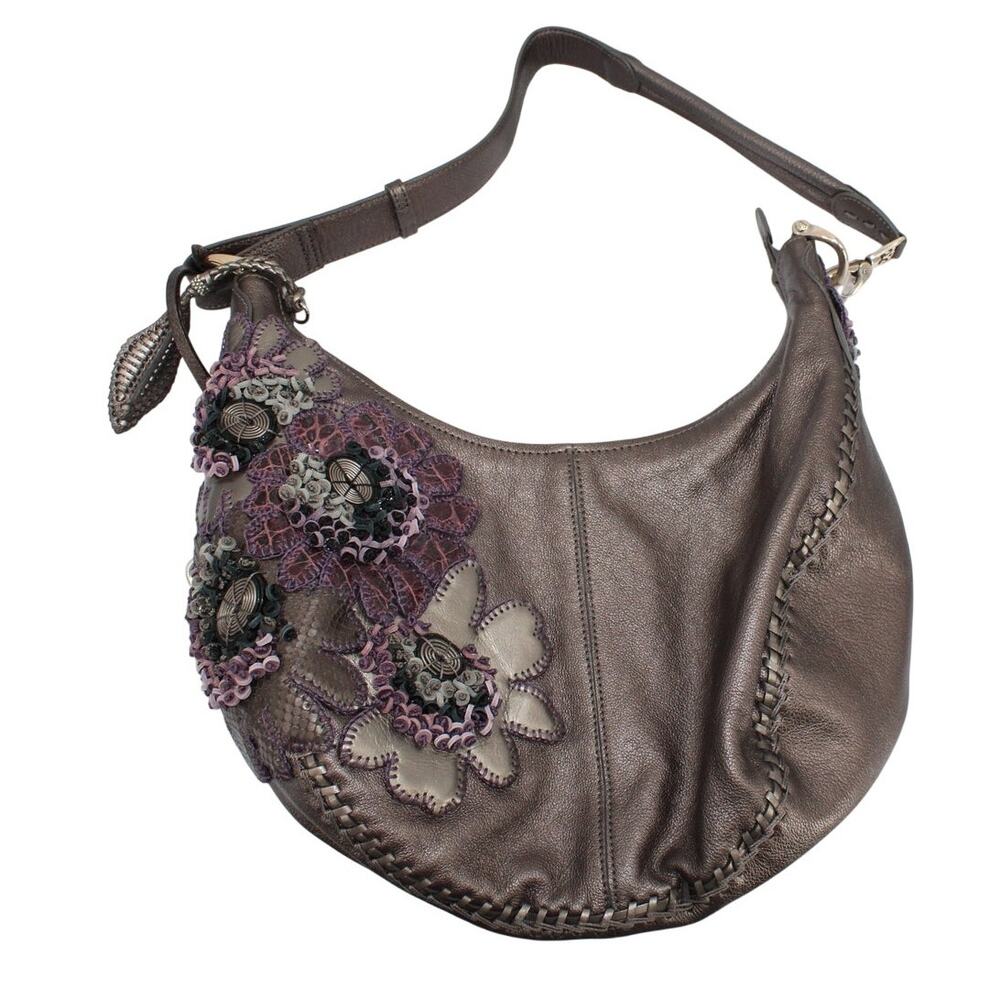 BRIGHTON FABIOLA 3D APPLIQUE MASTERPIECE FLORAL EMBROIDERED SHOULDER HANDBAG